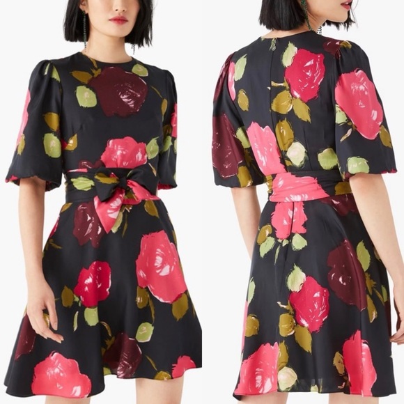 kate spade Dresses & Skirts - Kate Spade Black Floral Mini Dress with Pink and Green